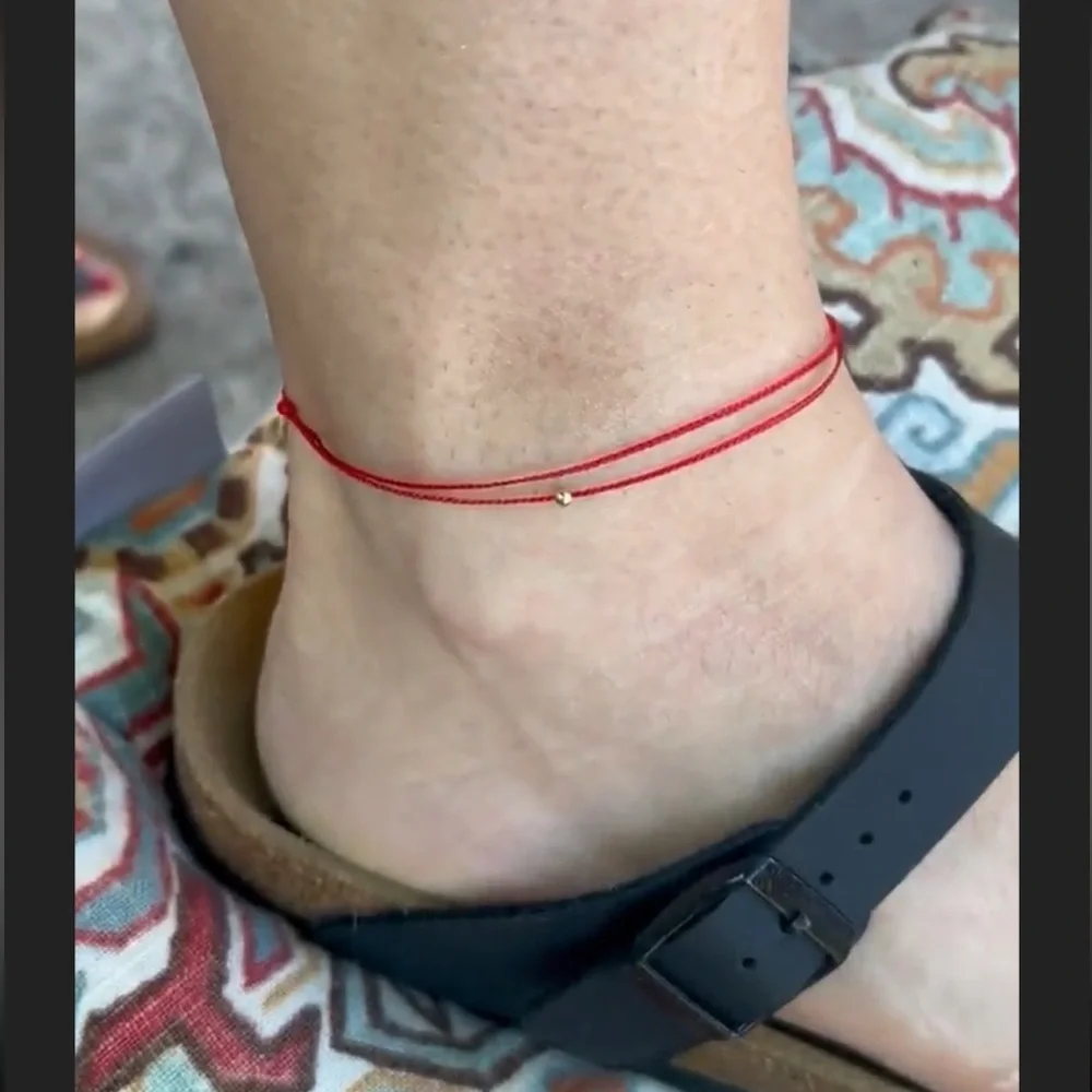 NEW 14K Solid Gold Red String Anklet | Kabbalah Bracelet | Actually Handmade - Picture 2 of 5